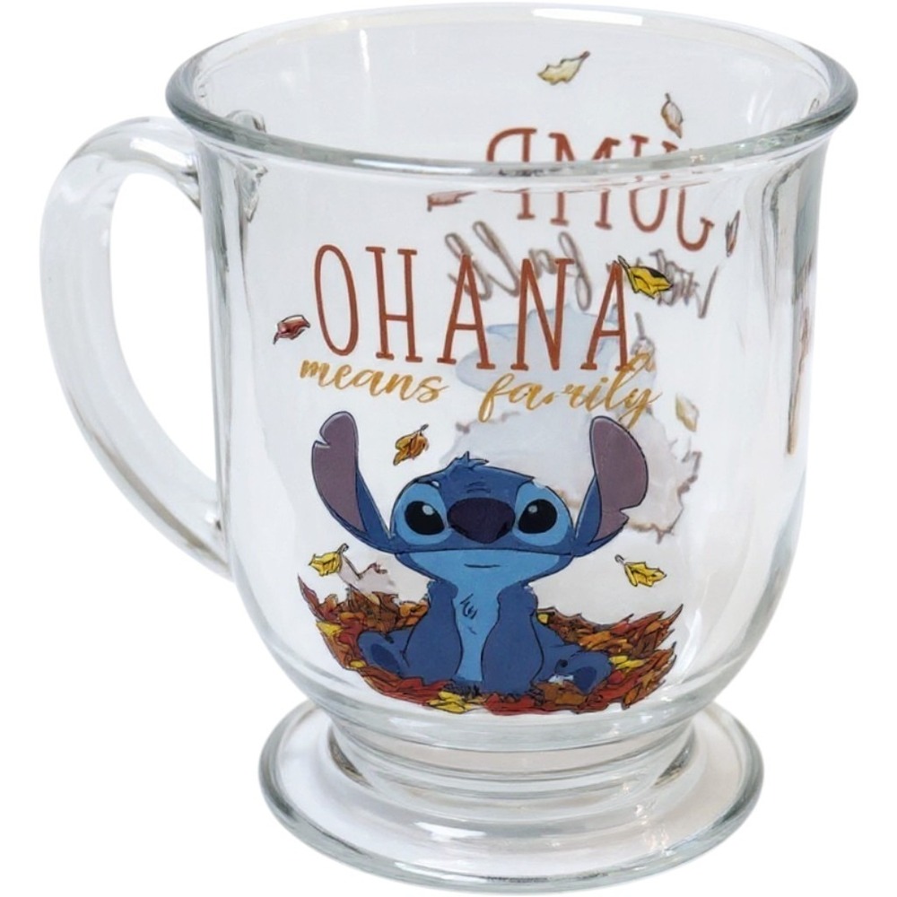 Disney Stitch Ohana Means Family Jump Into Fall Glass Mug 15.5oz Silver Buffalo